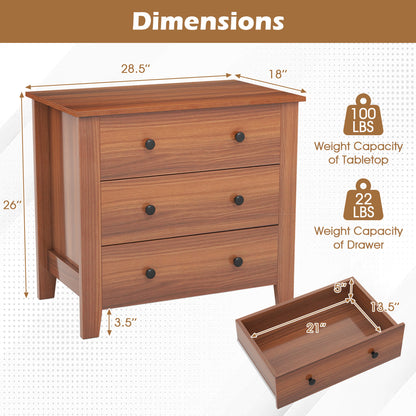 2-Pack 3 Drawer Dresser Chest of Drawers Bedside Table-Brown
