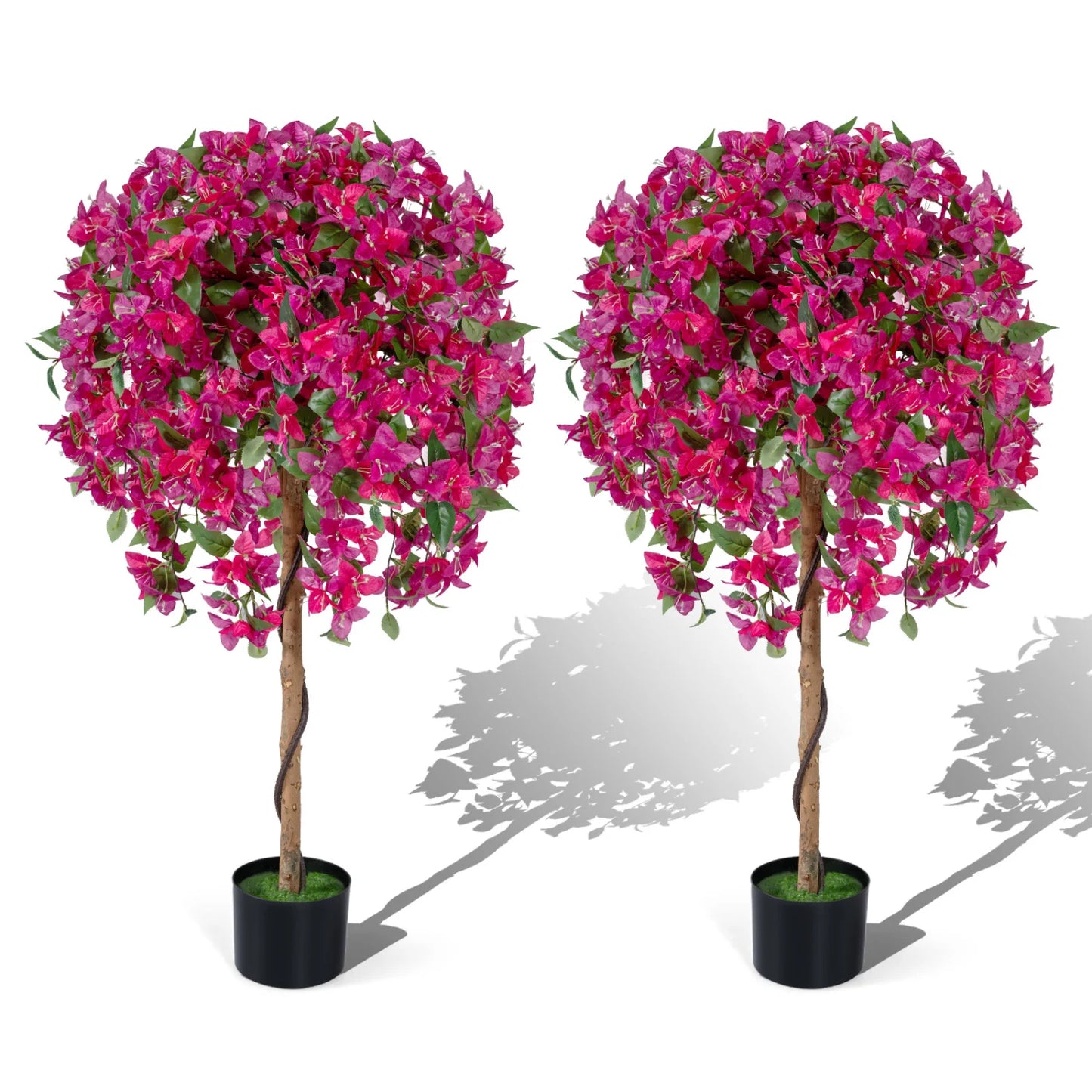 2 Pack Artificial Azalea Trees Faux Floral Plants with Vivid Blooming Flowers
