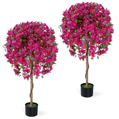 2 Pack Artificial Azalea Trees Faux Floral Plants with Vivid Blooming Flowers
