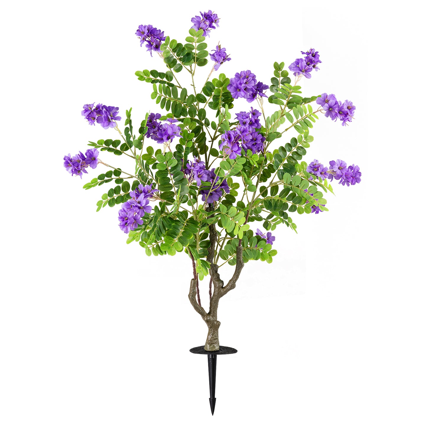 2 Pack Artificial Locust Flower Trees 39 Inch Fake Evergreen Shrubs with Ground Spikes-Purple