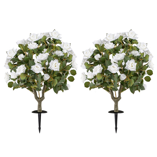 2 Pack Artificial Rose Flower Trees with Spikes and 18 White Flowers-White