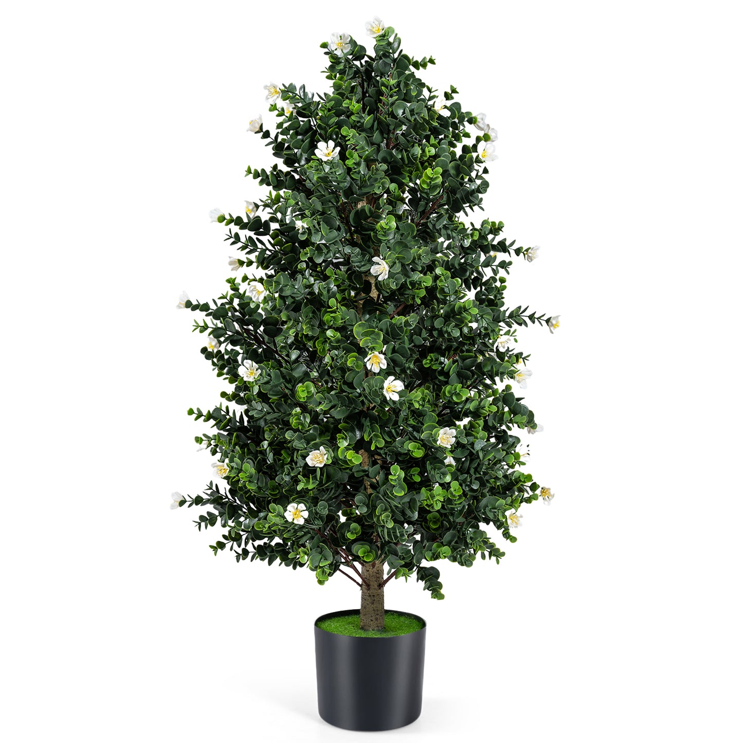 2 Pack Artificial Topiary Cone Tree Faux Potted Shrub Plant with 49 Flowers-purple