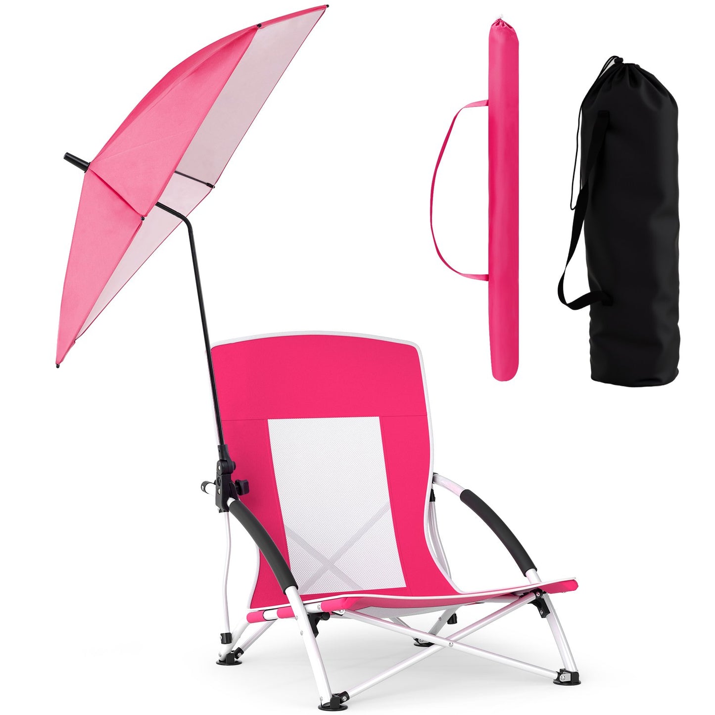 2 Pack Beach Umbrella Chair for Adults with Adjustable Parasol-Blue