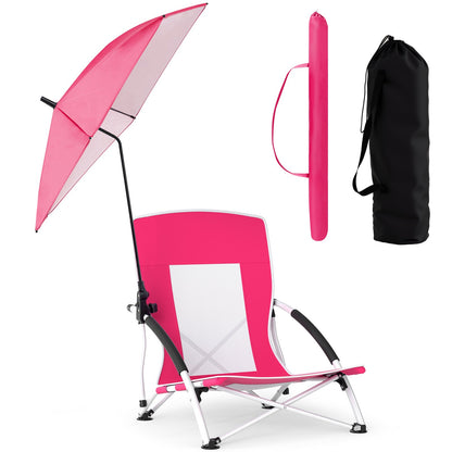 2 Pack Beach Umbrella Chair for Adults with Adjustable Parasol-Blue