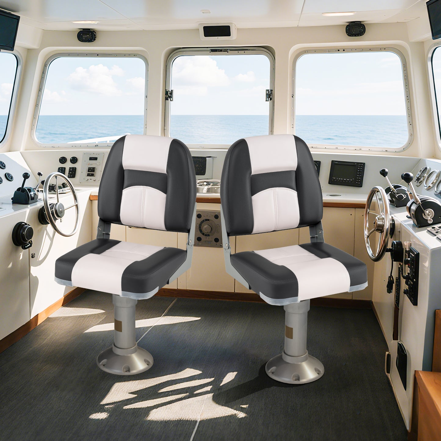 2-Pack Boat Seats with Thick Sponge Padding and Fixing Bolts-Gray