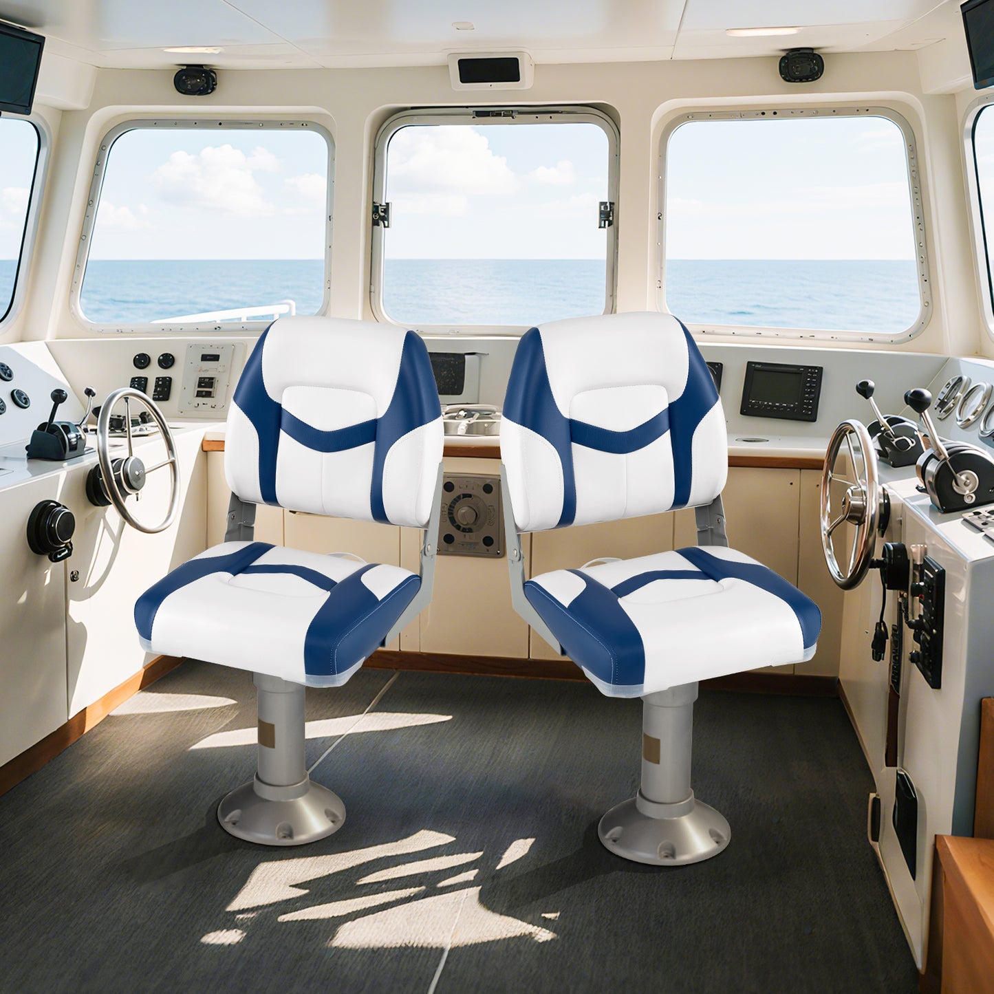 2-Pack Boat Seats with Fixing Bolts and Hinges-Black