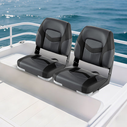 2-Pack Boat Seats with Fixing Bolts and Hinges-Black