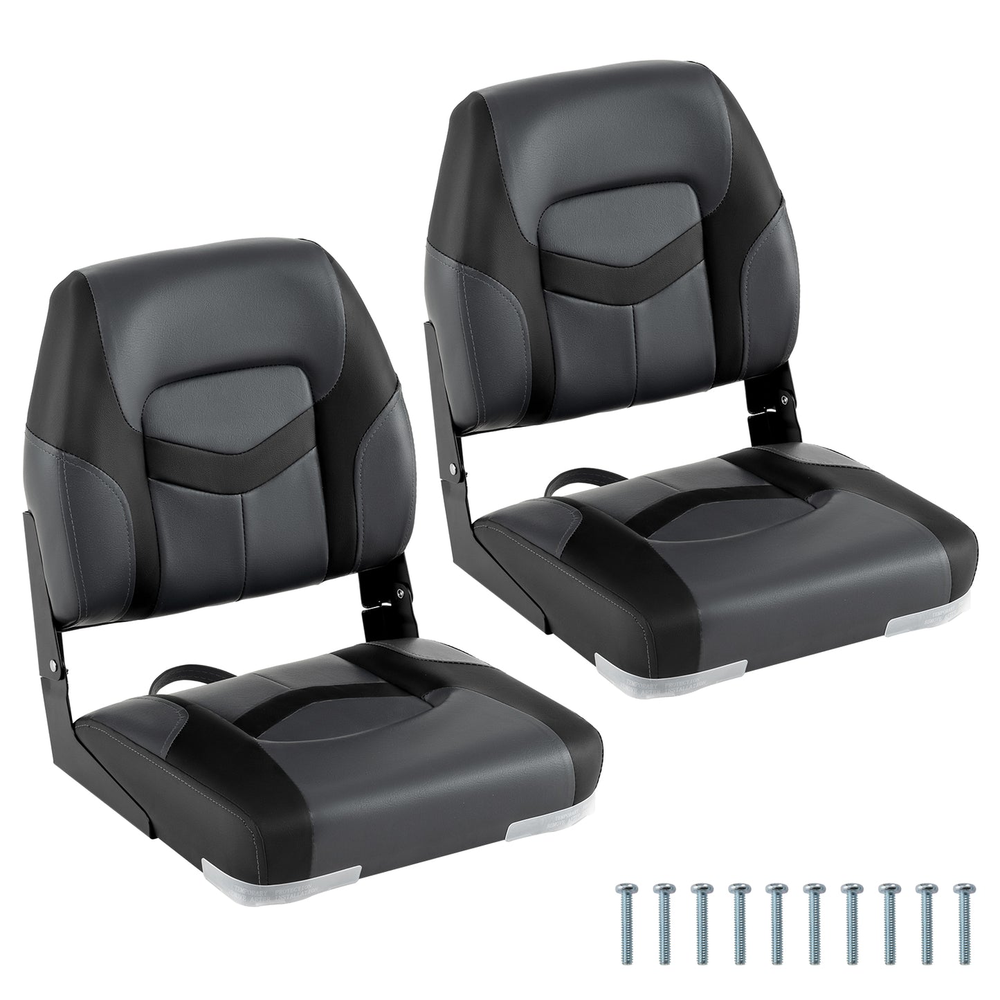 2-Pack Boat Seats with Fixing Bolts and Hinges-Black