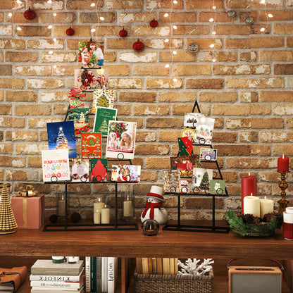 2 Pack Christmas Tree Photo Holder with 36 Round Clips and Metal Hanging Rack-Black