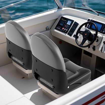 2-Pack Folding High Back Boat Chairs with Sponge Padding and Fixing Bolts-BK