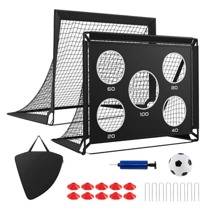 2-Pack Soccer Goals Backyard Set with Pitch Marker Cloth Cones Ball and Ground Stakes