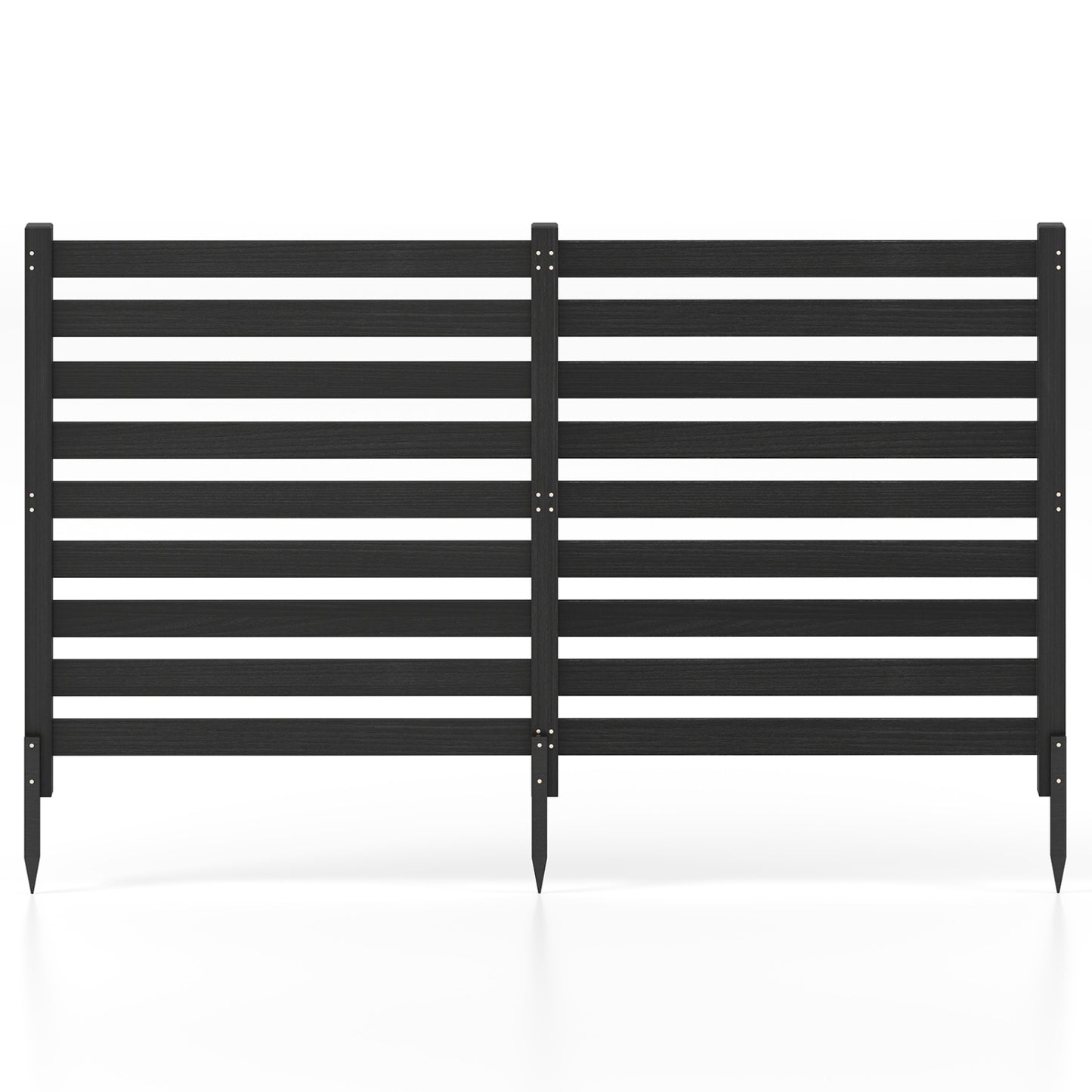 2-Panel Wooden Outdoor Privacy Fence with Ground Stakes-Black