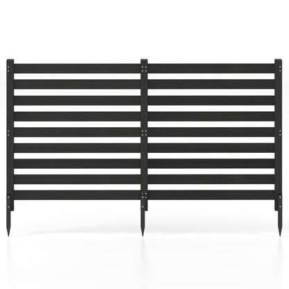 2-Panel Wooden Outdoor Privacy Fence with Ground Stakes-Black