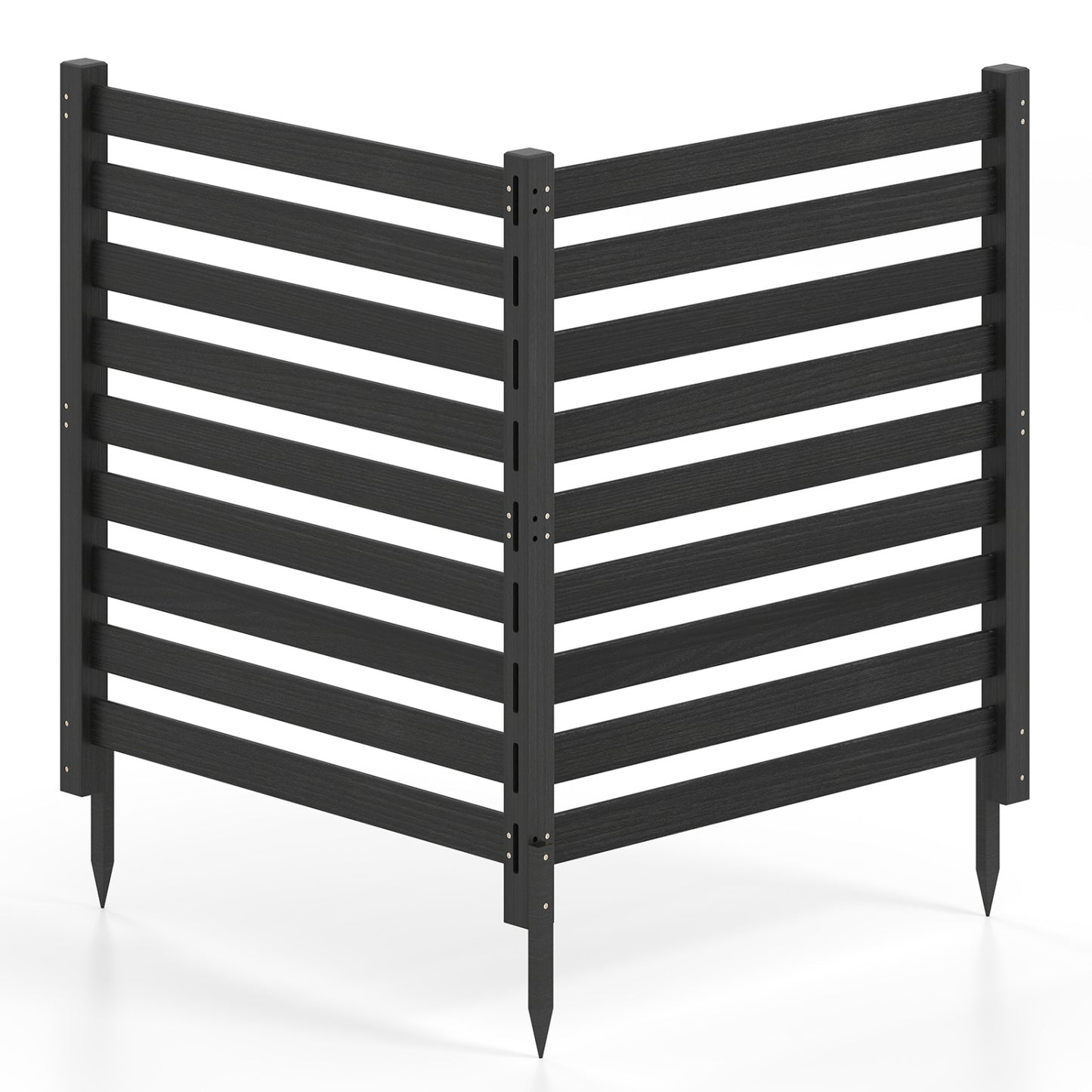 2-Panel Wooden Outdoor Privacy Fence with Ground Stakes-Black