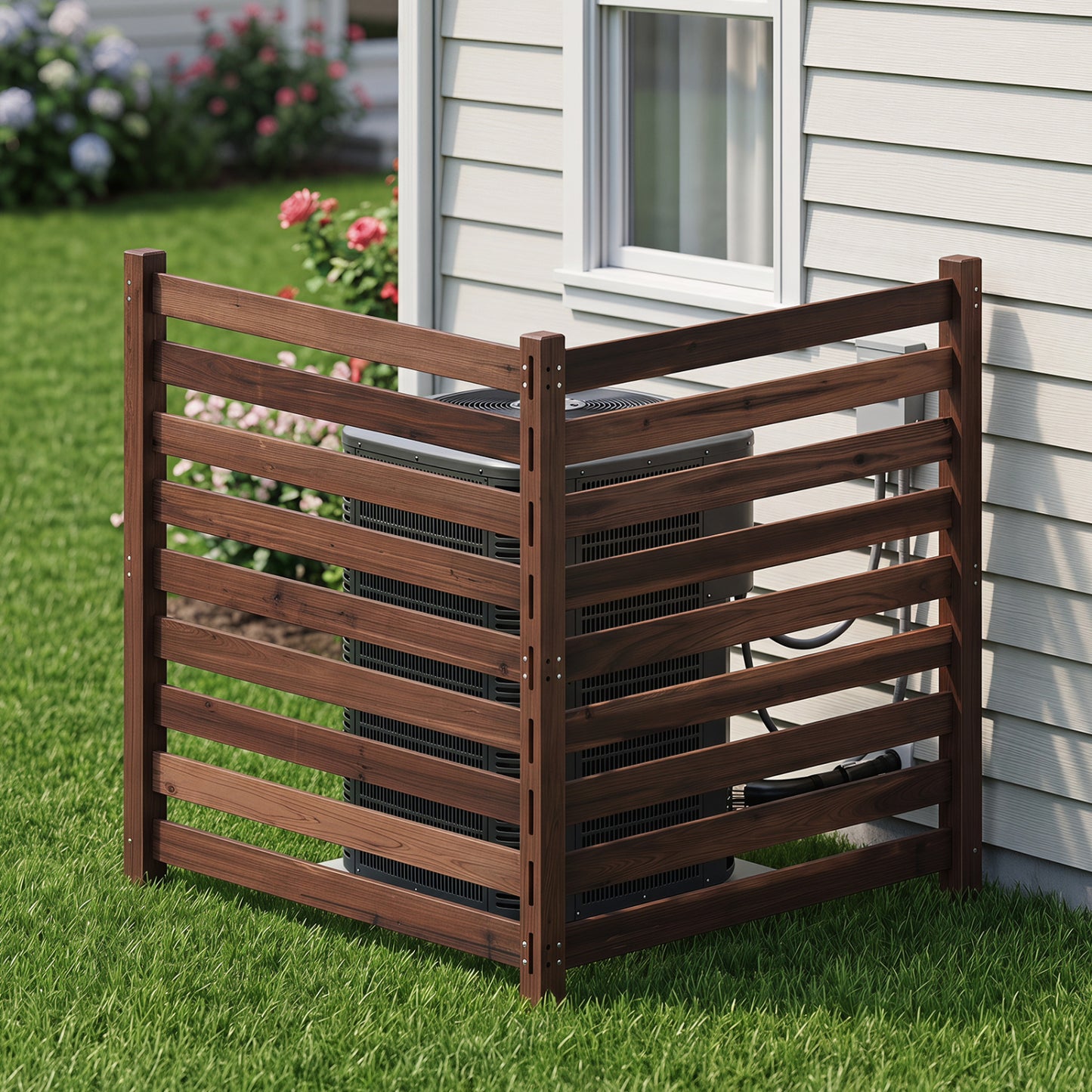 2-Panel Wooden Outdoor Privacy Fence with Ground Stakes-Black