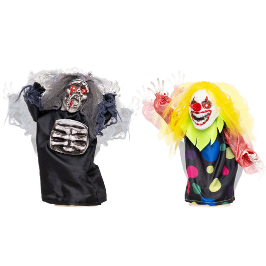 2 Pcs Halloween Animatronics Clown and Reaper Tabletop Decorations