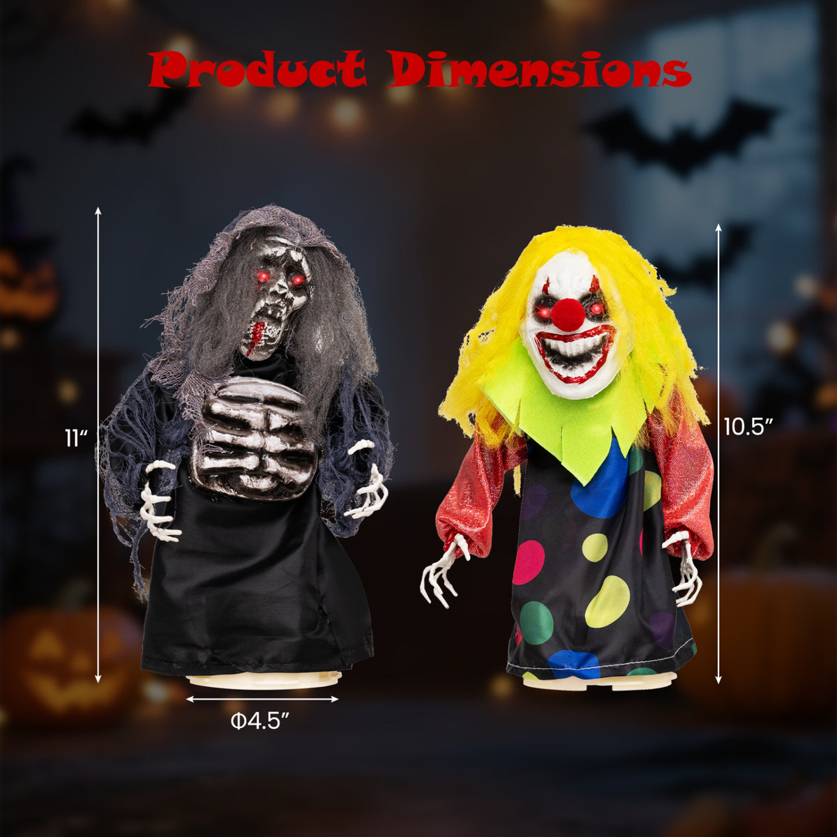 2 Pcs Halloween Animatronics Clown and Reaper Tabletop Decorations