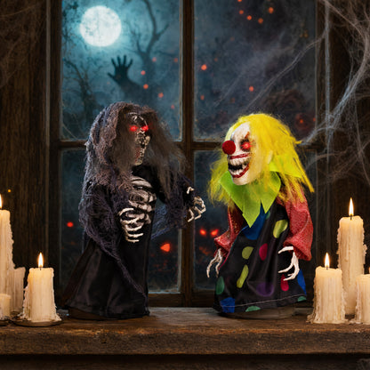 2 Pcs Halloween Animatronics Clown and Reaper Tabletop Decorations