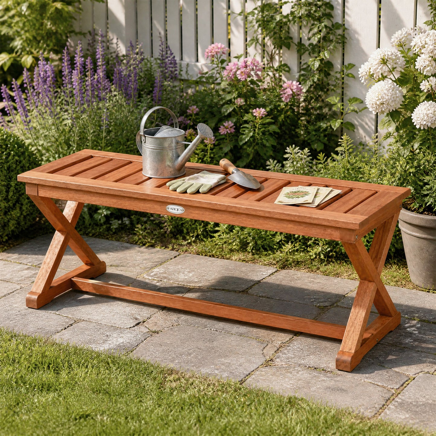 2-Person 44" Solid Wood Outdoor Bench with Slatted Seat for Patio Park Balcony-2 Piece