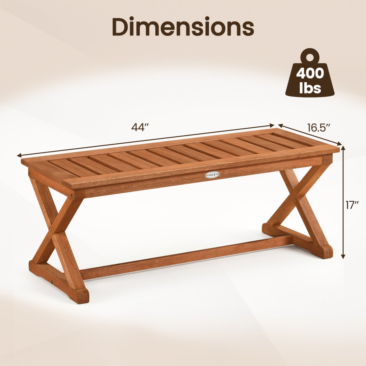 2-Person 44" Solid Wood Outdoor Bench with Slatted Seat for Patio Park Balcony-2 Piece