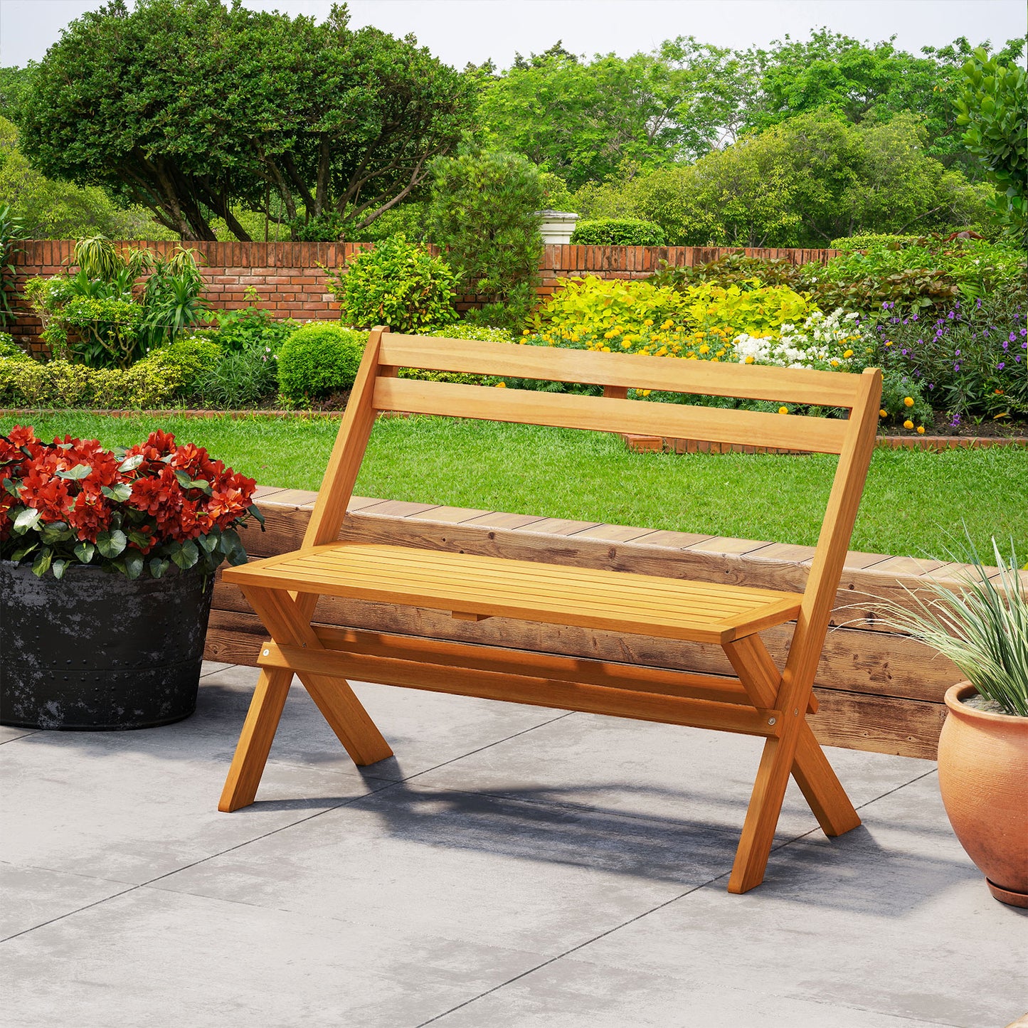 2-Person Acacia Wood Patio Garden Bench with 800 lbs Capacity