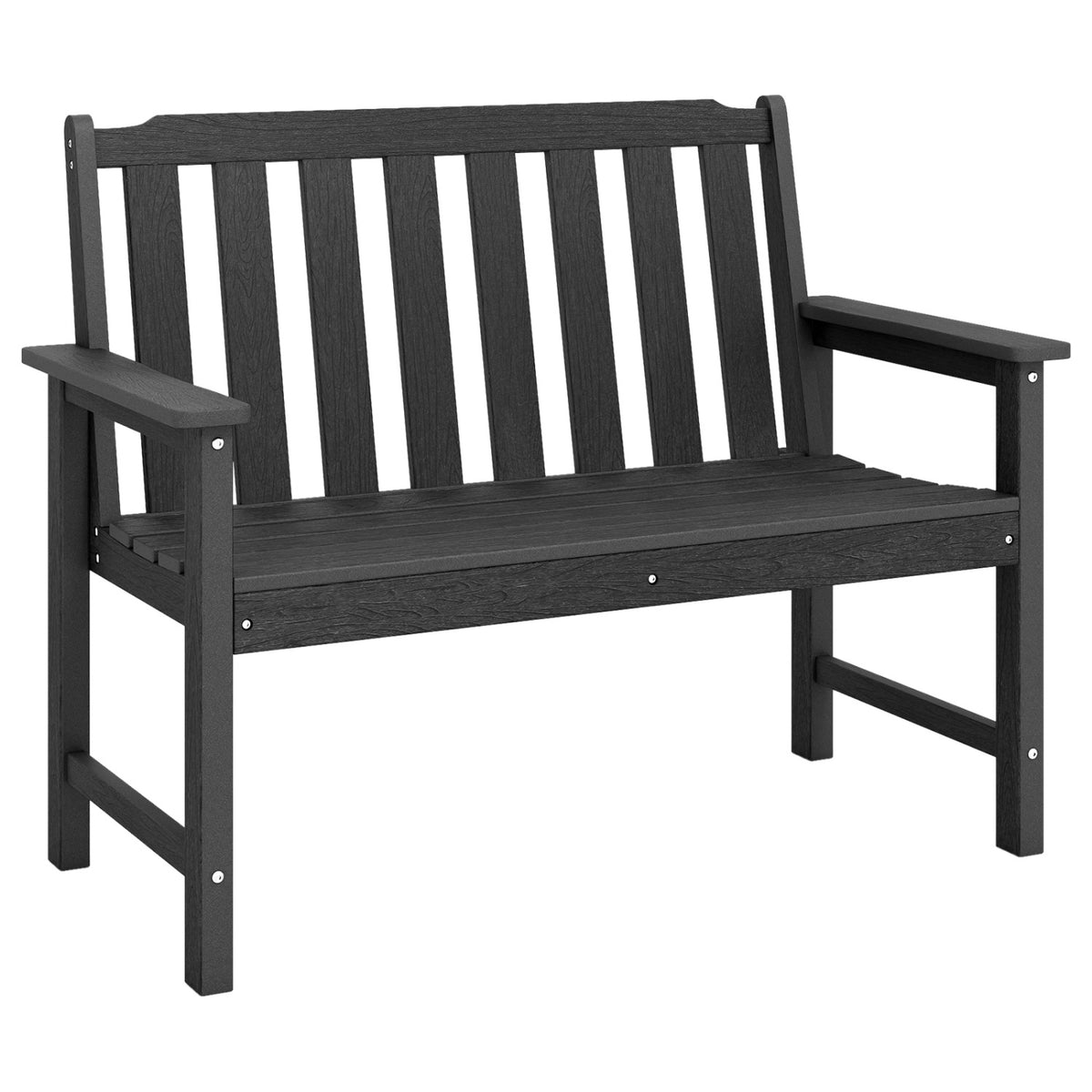 2-Person All Weather HDPE Outdoor Garden Bench with Backrest and Armrests-Black