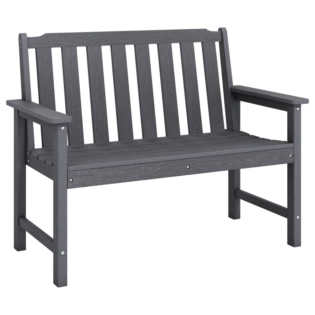 2-Person All Weather HDPE Outdoor Garden Bench with Backrest and Armrests-Black