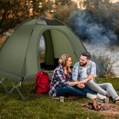 2-Person Camping Cot Tent Foldable Off-Ground Camping Combo for Adults-Grey