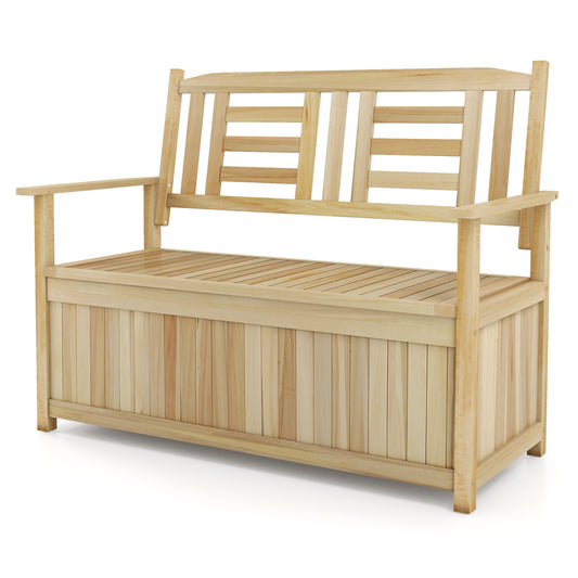 2-Person Garden Bench with 49 Gal Storage Bench and Backrest-Natural