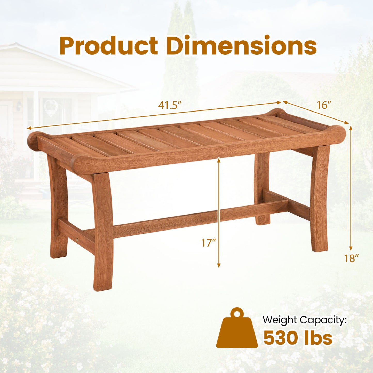 Two-person outdoor wood bench with slatted seat and raised edges, ideal for patio seating, made by Direct by Wilsons Home Store.