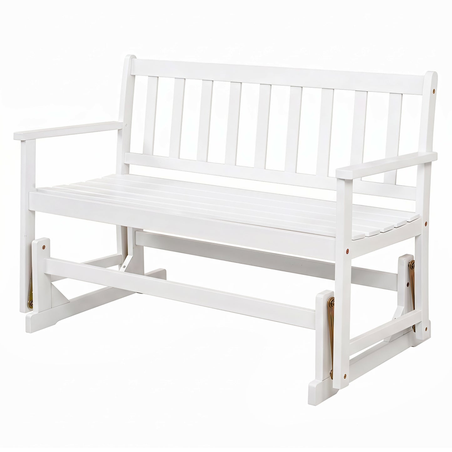 2-Person Patio Acacia Wood Glider Chair with Armrests for Porch Garden-White