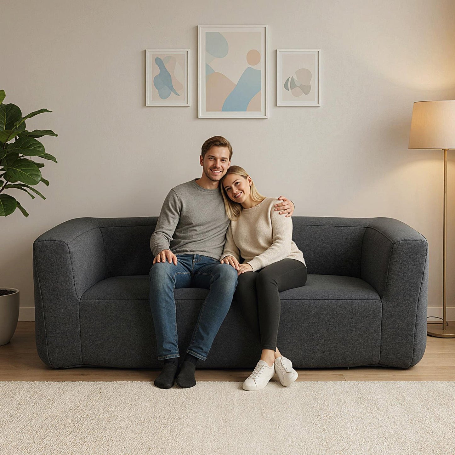 2-Person Portable Blow Up Sofa with Detachable Cover-Blue