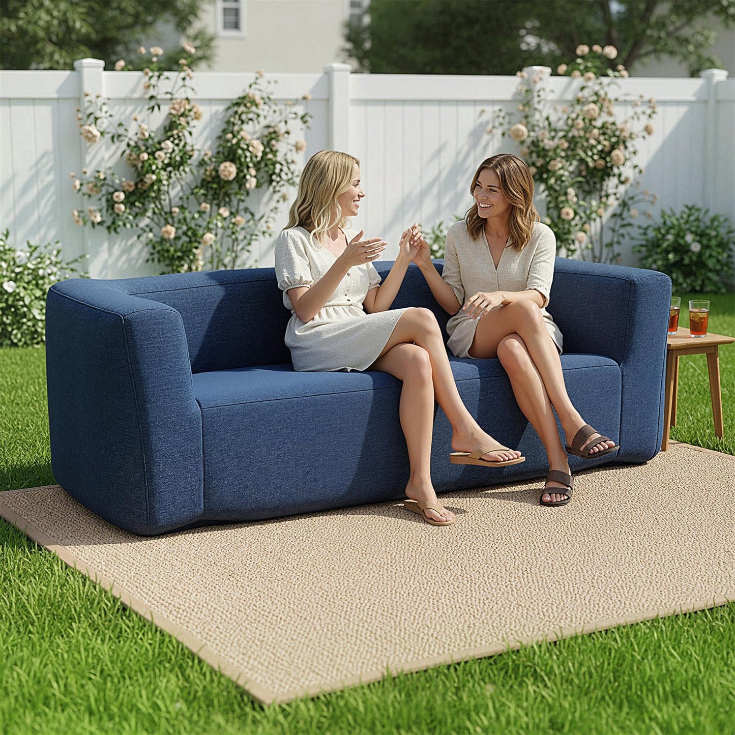 2-Person Portable Blow Up Sofa with Detachable Cover-Blue