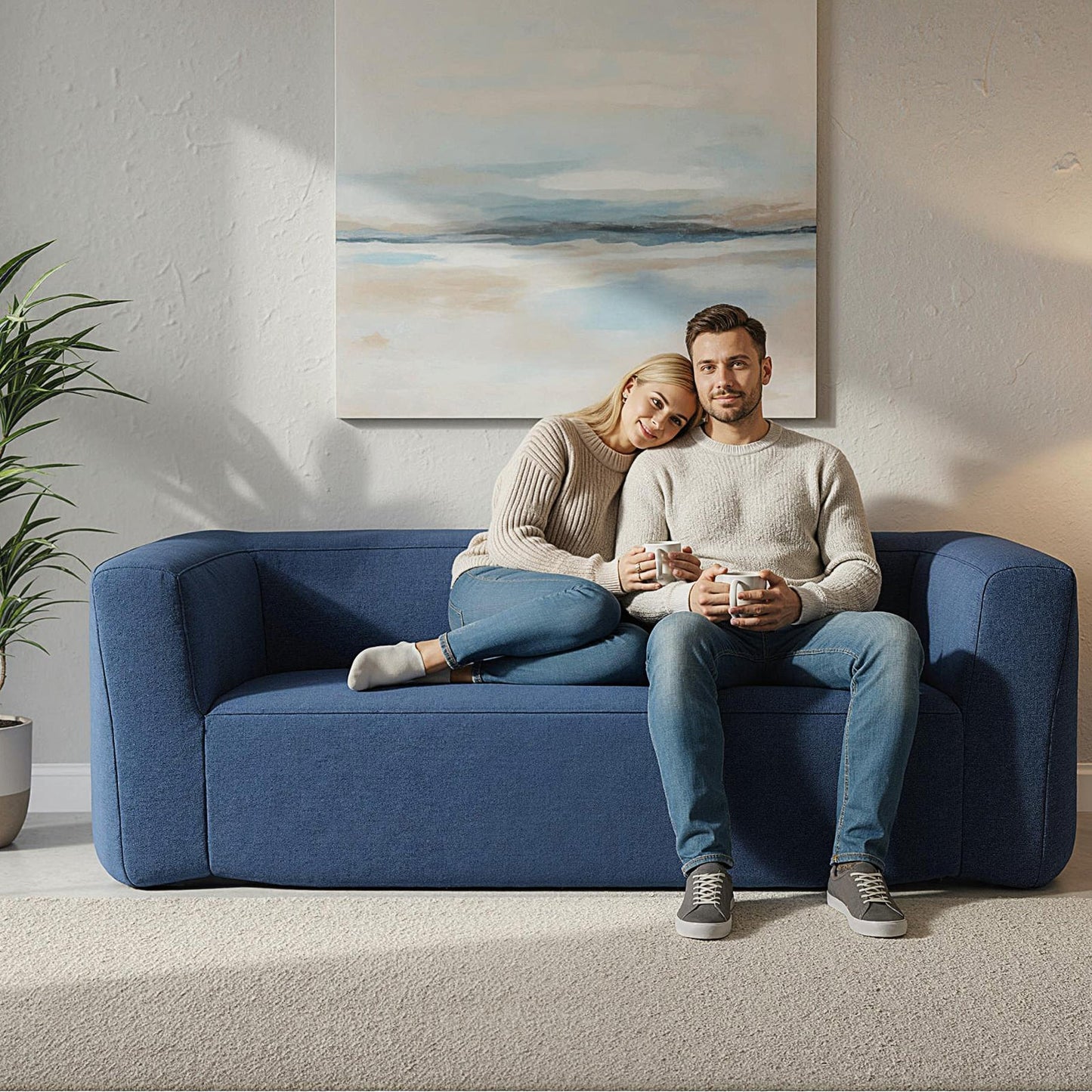 2-Person Portable Blow Up Sofa with Detachable Cover-Blue