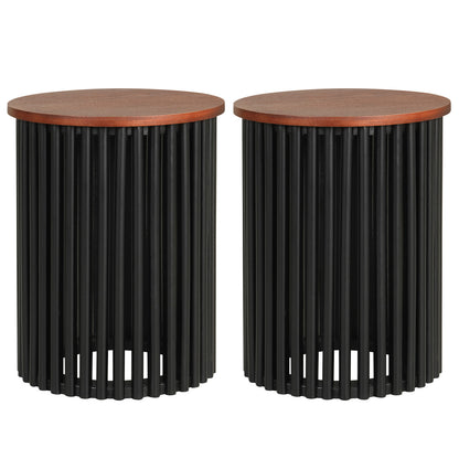 2 Piece Elegant Round Acacia Wood Coffee Table for Living Room and Home Office-Walnut