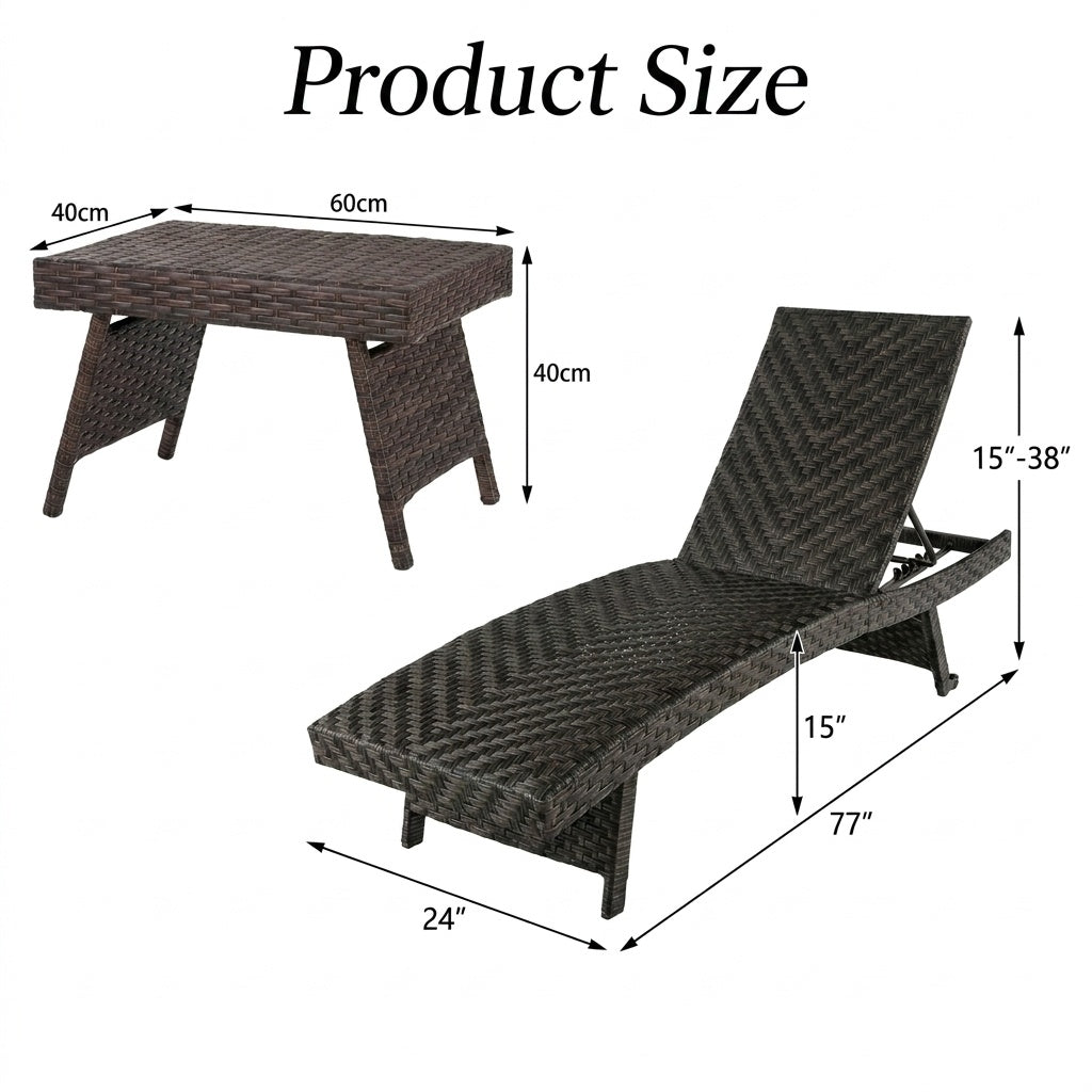 Two-piece folding padded rattan patio chaise lounge set with side table, outdoor outdoor furniture by Wilsons Home Store.