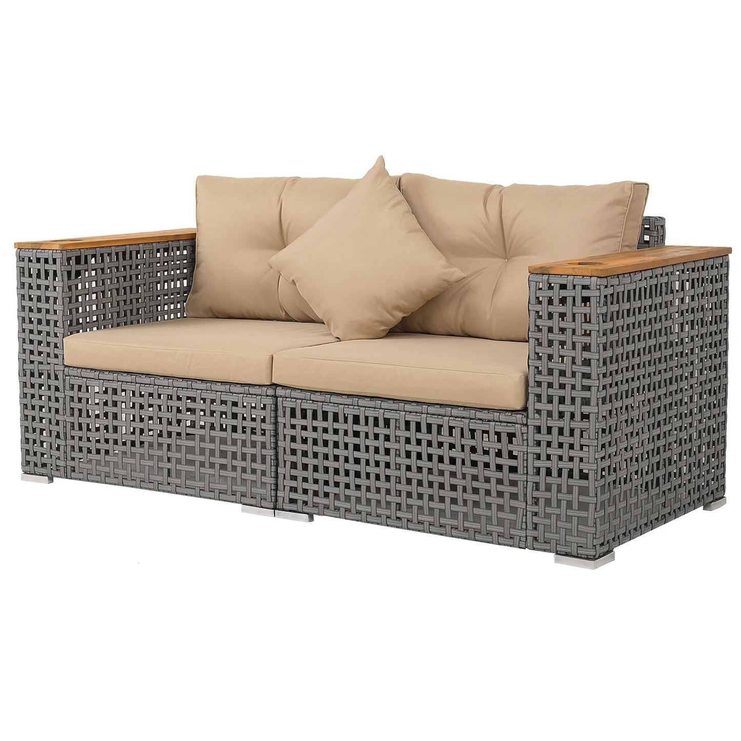 2-Piece Patio Corner Sofa Set with Thick Cushions-Beige