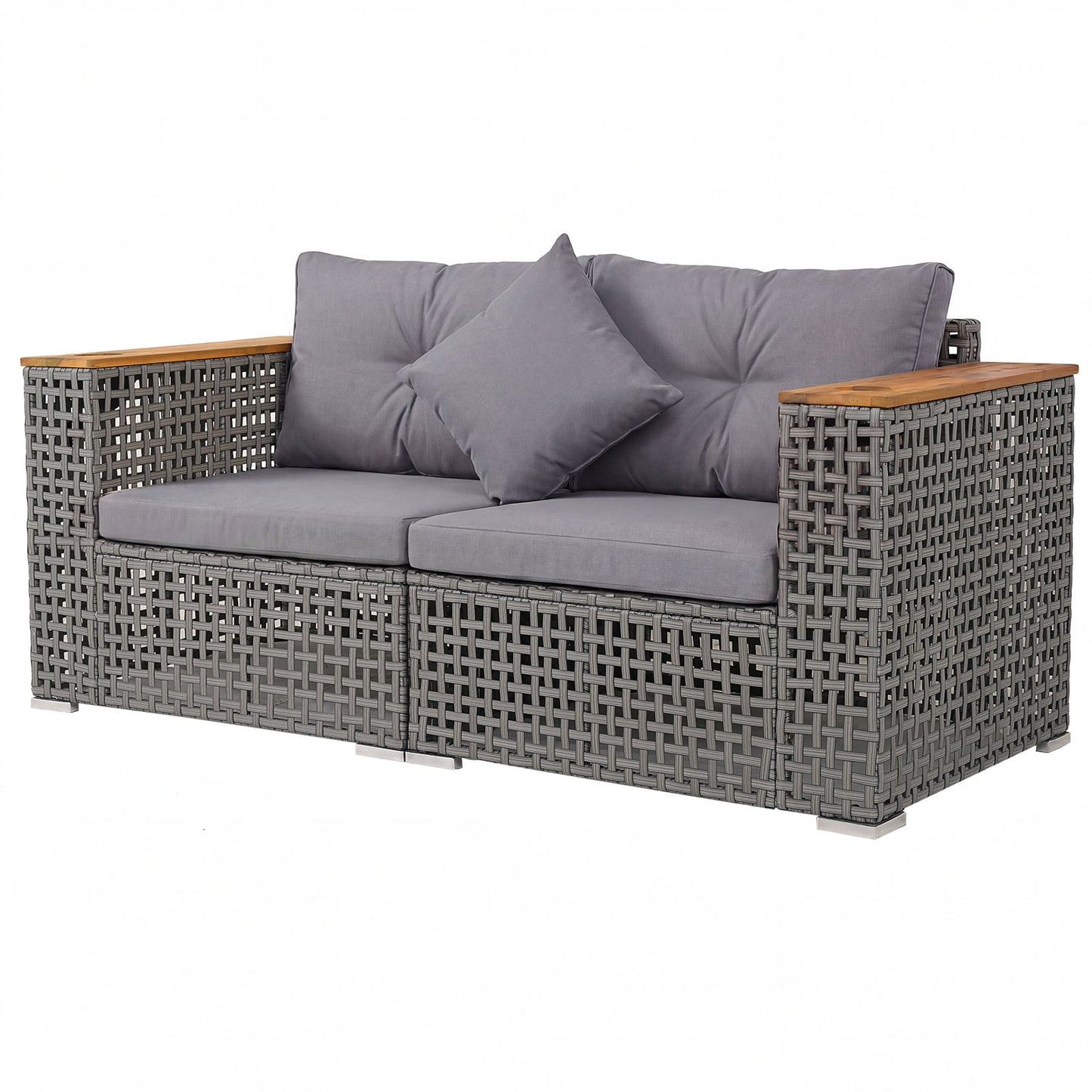 2-Piece Patio Corner Sofa Set with Thick Cushions-Beige
