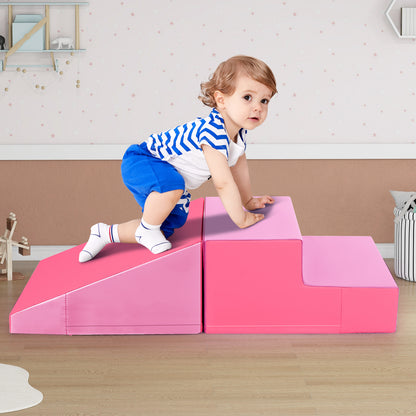 2-Piece Step and Slide Climber for Infants and Toddlers Baby Soft Play Set Foam Blocks-Blue