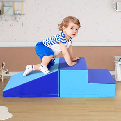 2-Piece Step and Slide Climber for Infants and Toddlers Baby Soft Play Set Foam Blocks-Blue