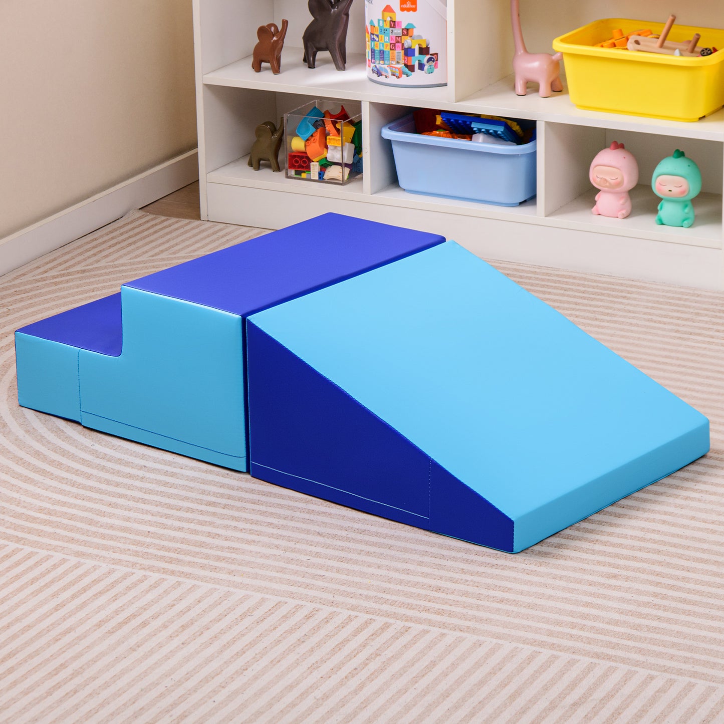 2-Piece Step and Slide Climber for Infants and Toddlers Baby Soft Play Set Foam Blocks-Blue