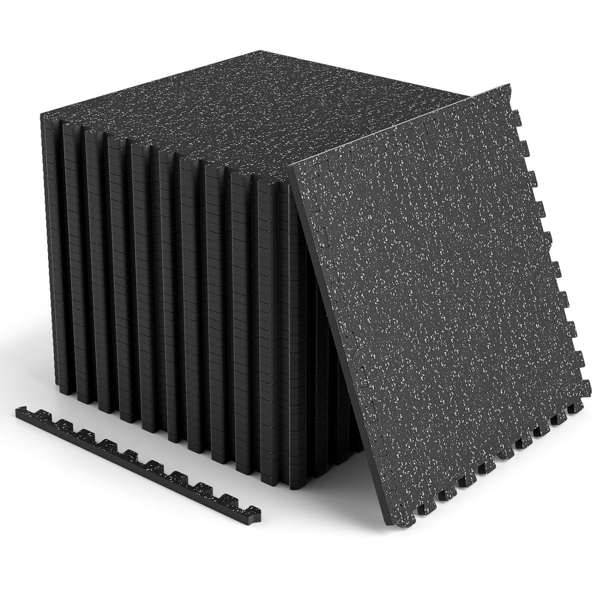 Pair of blue 0.39-inch thick rubber top exercise mats with borders, ideal for foam floor tiles in home exercise areas.