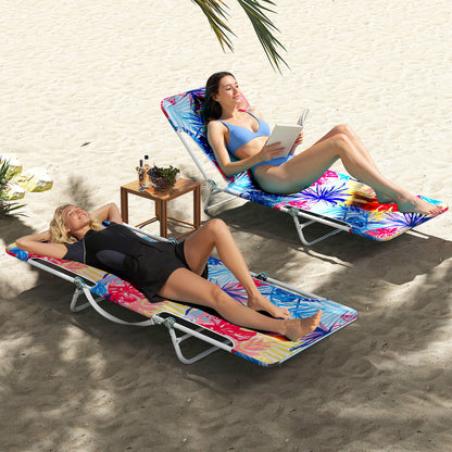 2 Pieces 5-position Lay Flat Beach Recliner with Carry Strap and Metal Frame-Pink