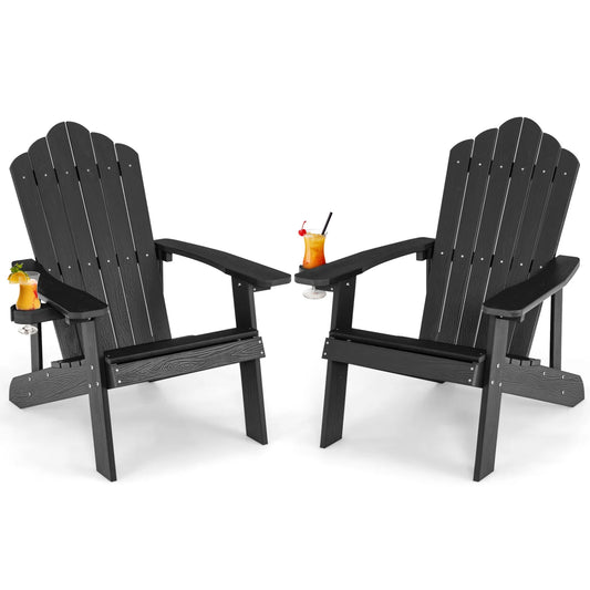 2 Pieces Adirondack Chair Set with Ergonomic Design for Porch and Backyard-Black