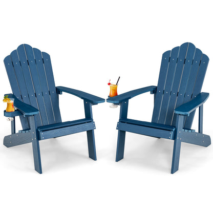 Two black Adirondack chairs with ergonomic design, outdoor patio furniture set for porch or backyard relaxation.