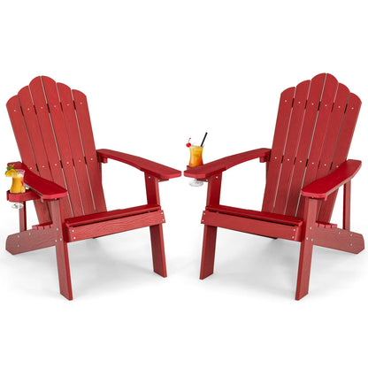 Two black Adirondack chairs set with ergonomic design for outdoor porch and backyard seating.