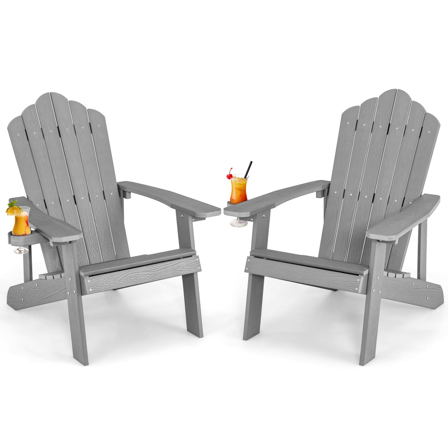 Two black Adirondack chairs from Wilsons Home Store set in outdoor patio, designed for porch and backyard relaxation.