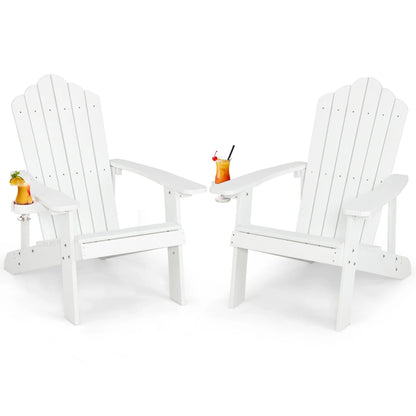 Two black outdoor Adirondack chairs with ergonomic design, perfect for porch or backyard seating, by Wilsons Home Store.