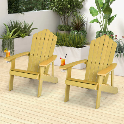 Two black outdoor Adirondack chairs with ergonomic design, perfect for porch or backyard relaxation.