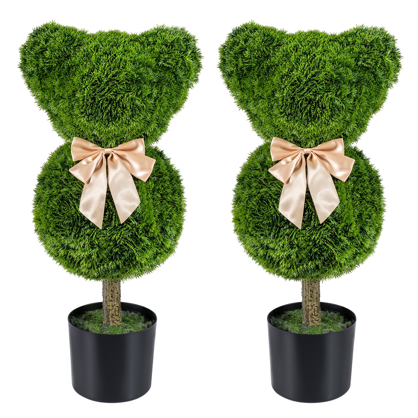 2 Pieces Bear Topiary Trees with Pots Sun-resistant Bear-Shaped Boxwood Faux Plants